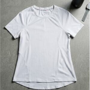 Spyder Active Womens M White Ribbed Athletic Workout T-Shirt Short Sleeve